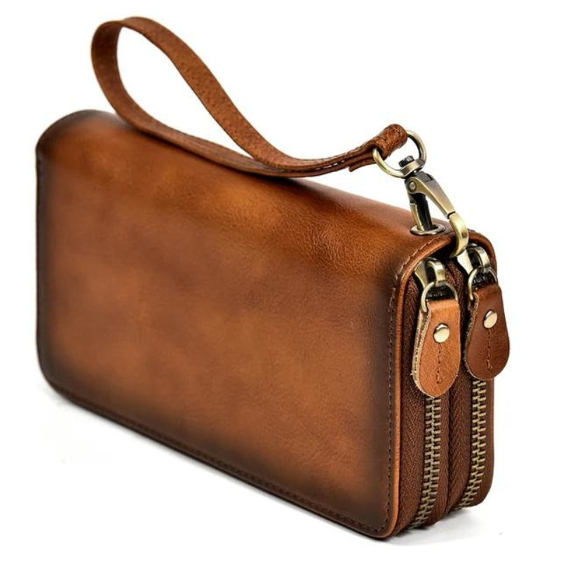 leather travel wallet for men - Caramel Brown