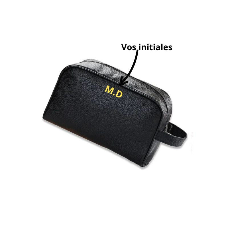 trousse toilette cuir personnalisable - Noir - Personnalisable