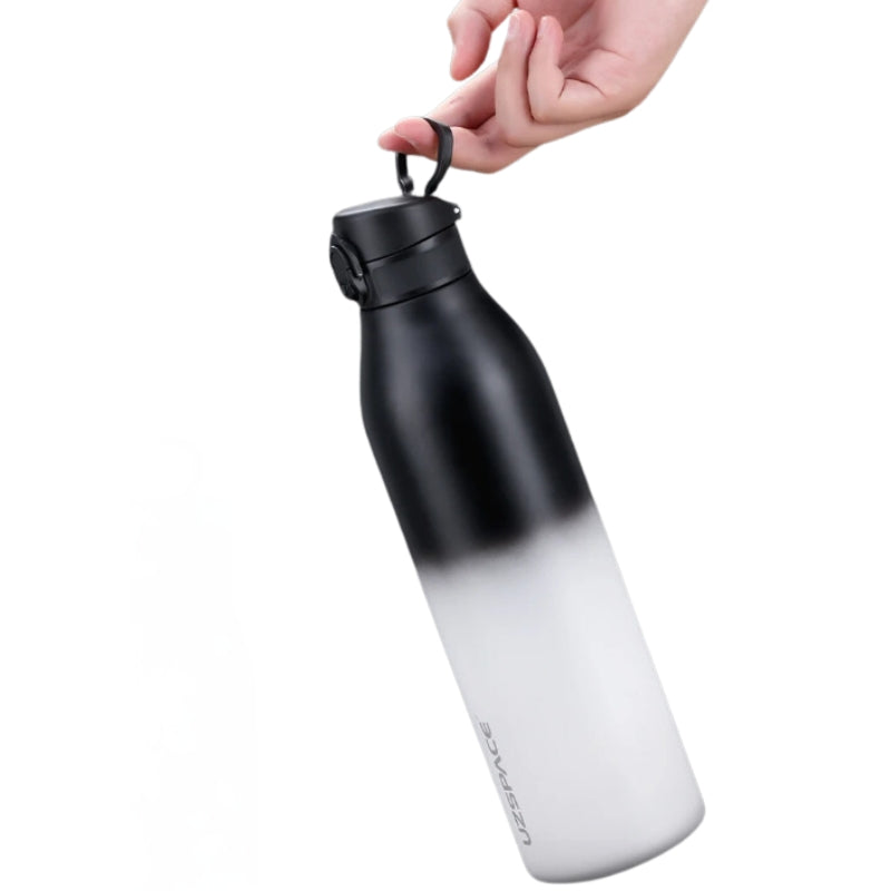 Gourde Inox tenue en main - Rose et Bleu - Orange et Rouge - Blanc et Noir - Bleu et Rouge - Bleu ciel et Bleu Marine - Jaune et Vert