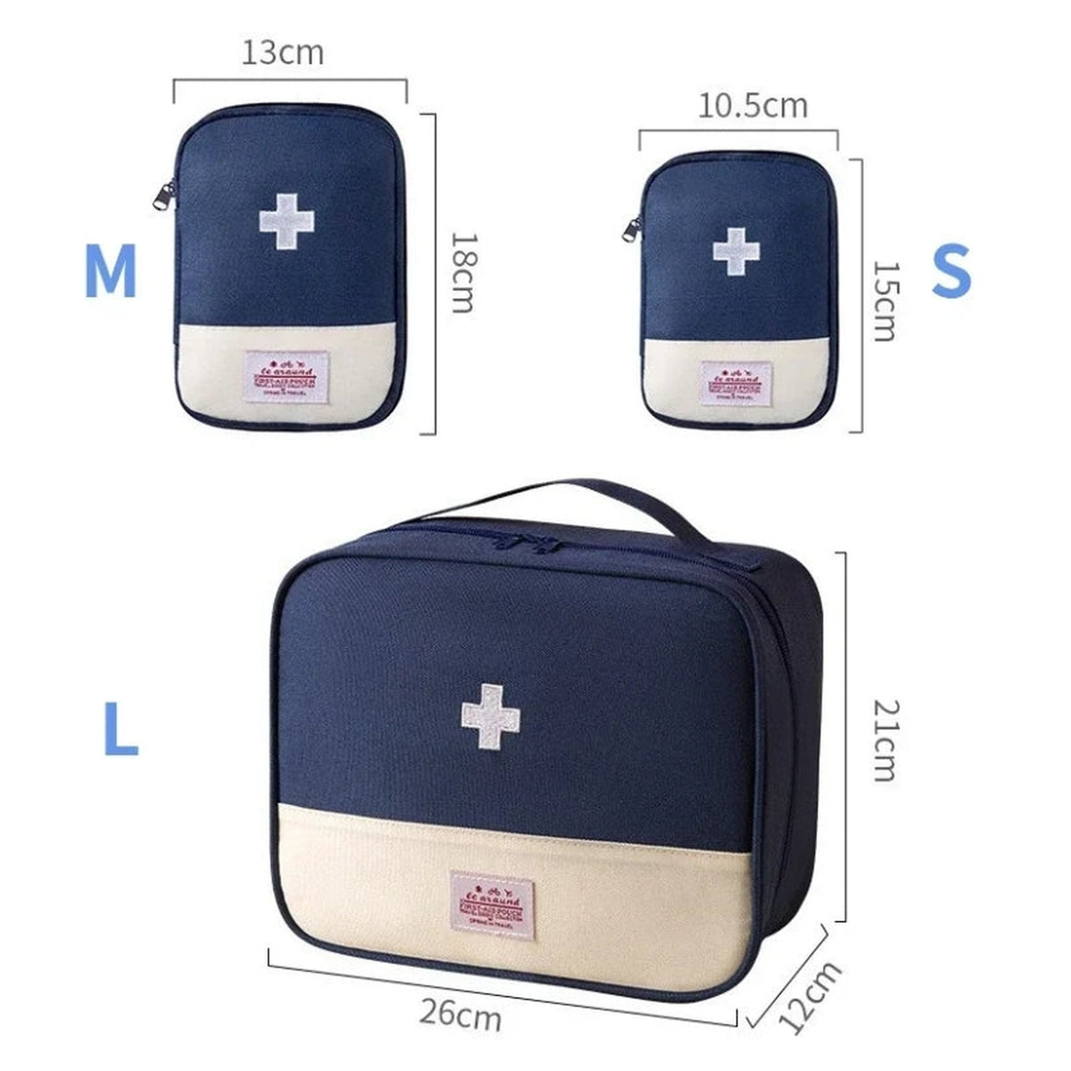 Trousse Médicaments Voyage trois tailles alignées - Jaune - Rouge - Rose - Bleu