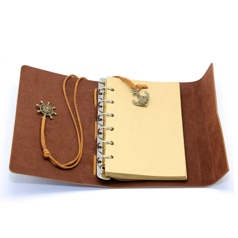Carnet De Voyage Couverture Simili intérieur ouvert - Rouge - Vert - Bleu - Noir - Marron Clair - Marron Foncé - Feuilles Perforées