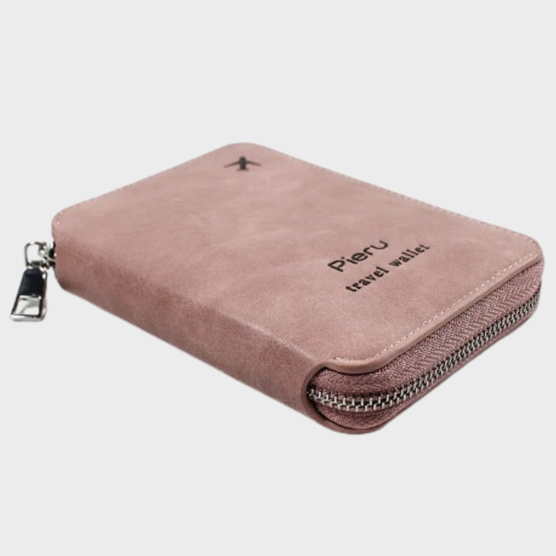 Portefeuille RFID Femme gros plan fermeture zippée - Rose - Noir - Gris - Marron Foncé - Rouge - Marron Clair