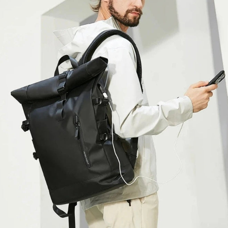 Sac à Dos Roll Top Imperméable portée à l'épaule - Vert - Noir - Gris - Rose - Bleu Marine
