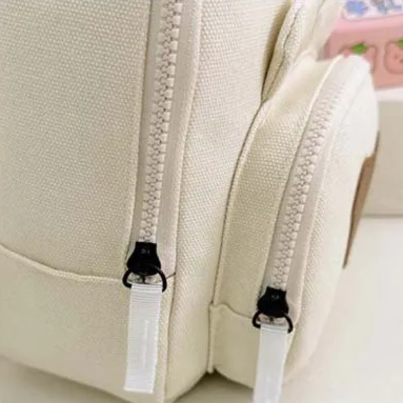 Sac a Dos Enfant 3 ans gros plan fermeture zippée - Beige - Rose - Jaune - Blanc Crème