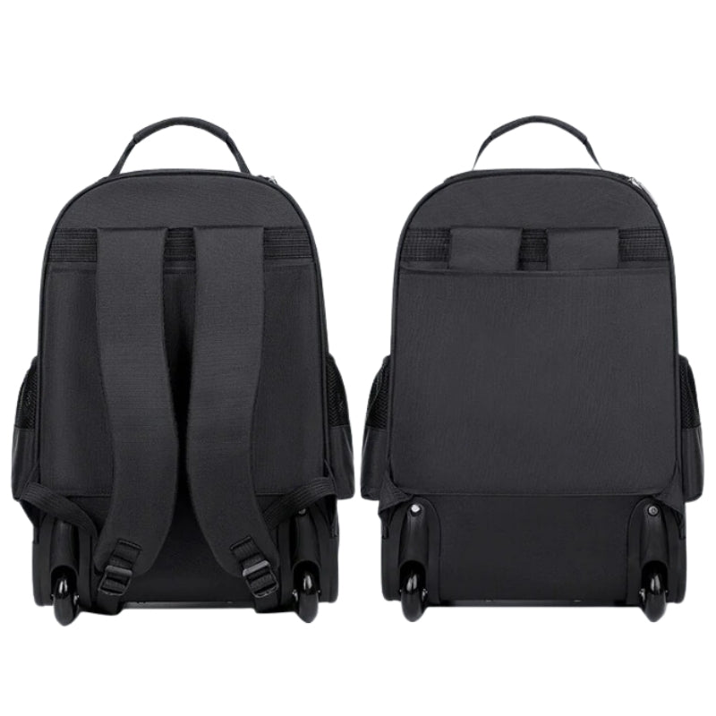 Sac à Dos à Roulettes deux angles visibles - Bleu Marine - Gris - Noir