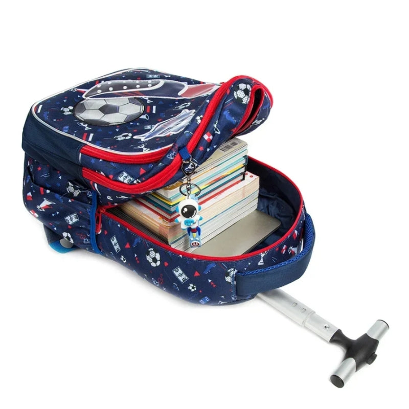Sac à Dos et Roulettes Enfant compartiment ouvert - Motif Sirène 1 - Motif Sirène 2 - Motif Licorne - Motif Football 1 - Motif Football 2