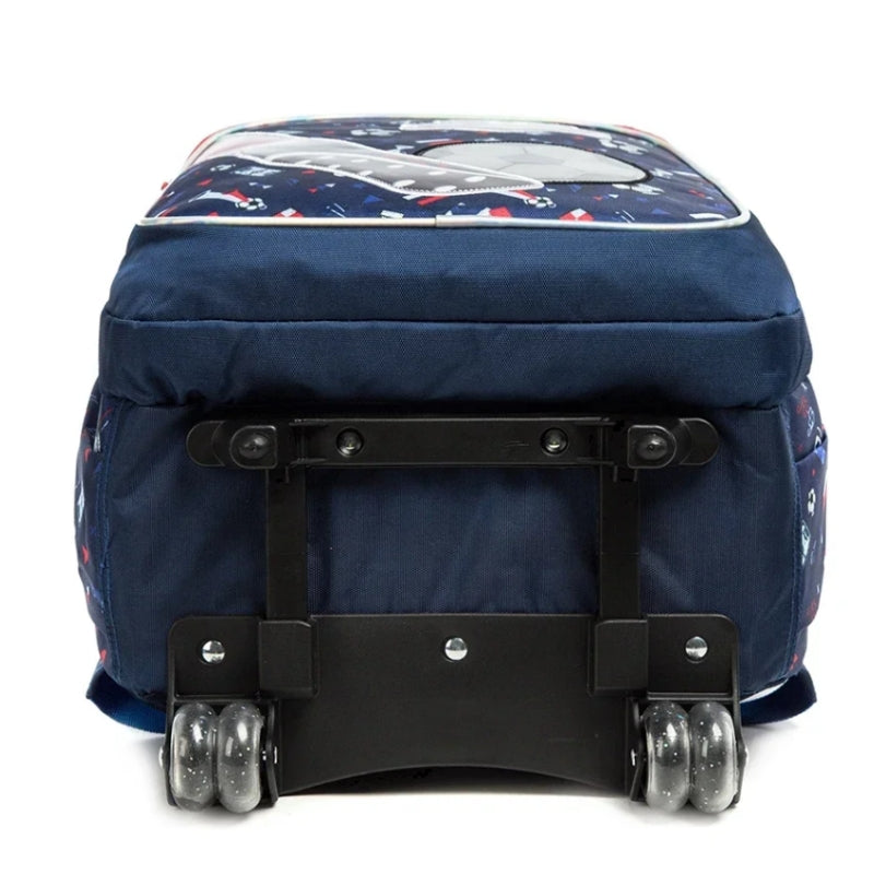 Sac à Dos et Roulettes Enfant vue arrière roulettes - Motif Sirène 1 - Motif Sirène 2 - Motif Licorne - Motif Football 1 - Motif Football 2