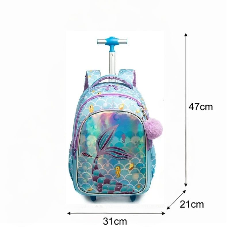 Sac à Dos et Roulettes Enfant gros plan sur le sac - Motif Sirène 1 - Motif Sirène 2 - Motif Licorne - Motif Football 1 - Motif Football 2