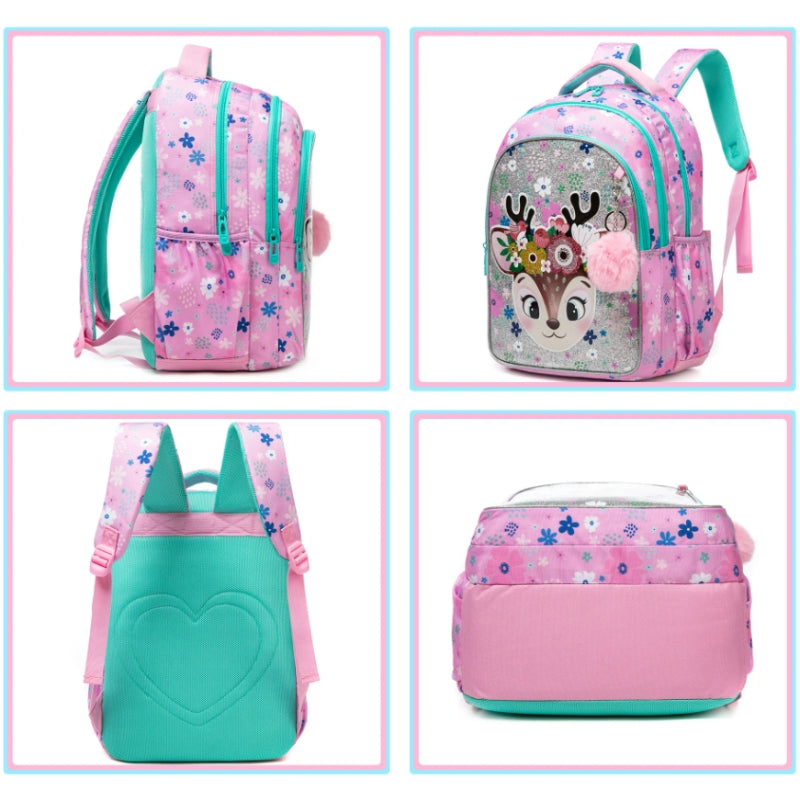 Sac a Dos Enfant 6 ans quatre angles différents - Motif Cerf - Motif Lama - Motif Girafe - Motif Sirène 1 - Motif Sirène 2