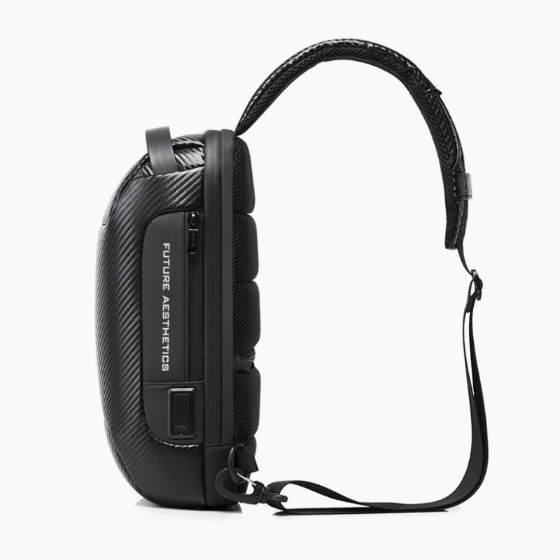 men's shoulder bag detailed side view - Bronze - Black