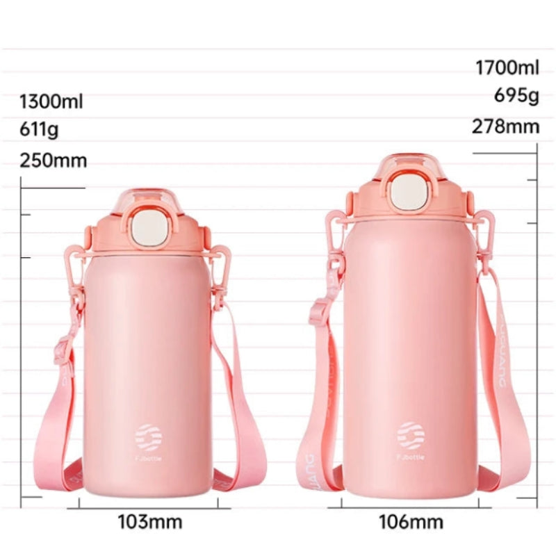 large capacity insulated water bottle two sizes aligned - Green - White - Pink - Yellow