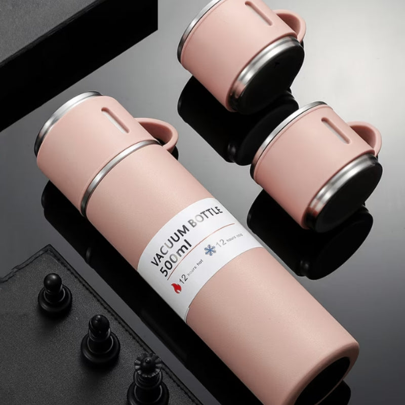 Thermos Avec Tasse deux tasses et bouteille - Rose - Noir - Beige - Vert - Gris - Bleu