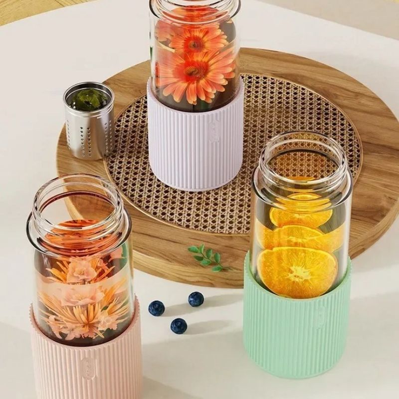 Gourde Verre Infuseur trois gourdes alignées - Vert - Blanc - Violet
