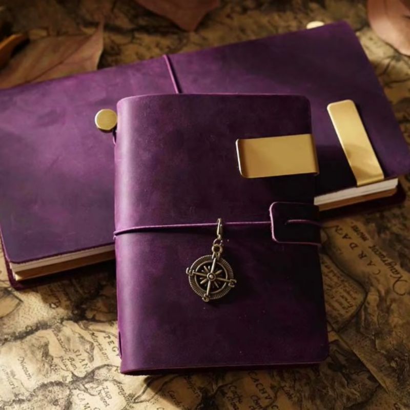 Carnet De Note Vintage deux carnets superposés - Noir - Marron Foncé - Marron - Vert - Bleu - Rouge - Violet