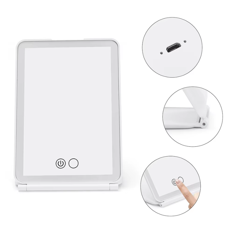 Miroir Led Zoom Portable gros plan boutons - Blanc - Rose