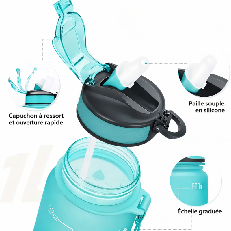 Gourde Avec Paille gros plan ouverture - Violet et Jaune - Bleu Ciel - Turquoise - Rose - Noir - Rouge et Noir - Rose et Bleu - Rose et Turquoise - Turquoise et Fuschia - Noir et Blanc