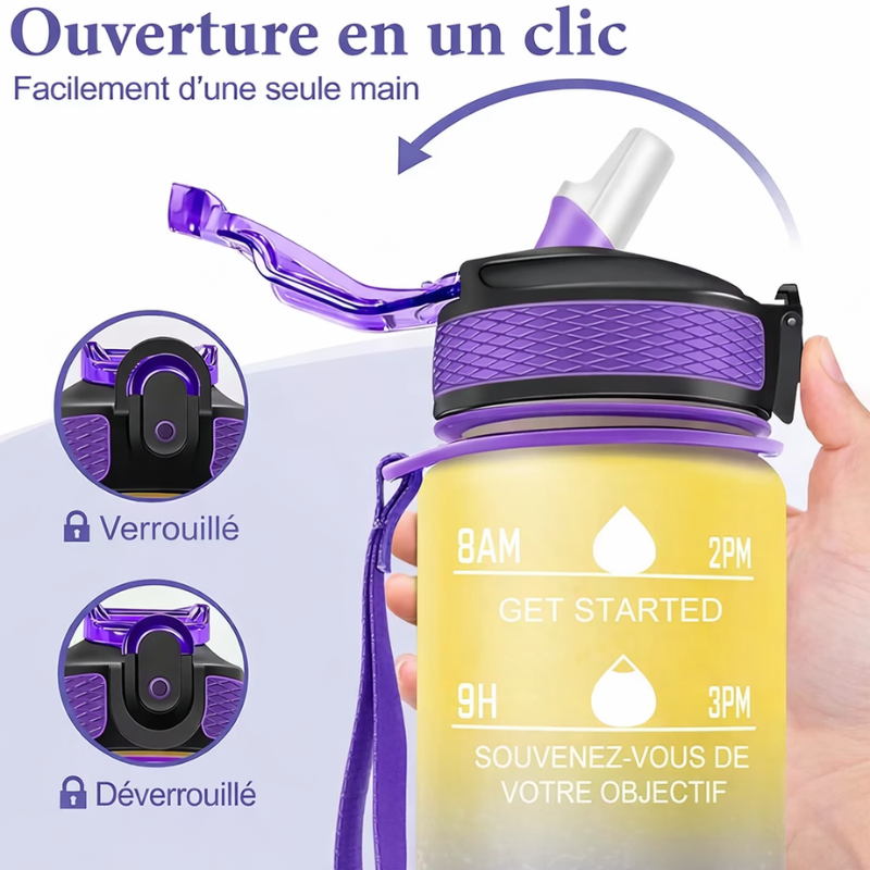 Gourde Avec Paille ouverture en un clic - Violet et Jaune - Bleu Ciel - Turquoise - Rose - Noir - Rouge et Noir - Rose et Bleu - Rose et Turquoise - Turquoise et Fuschia - Noir et Blanc