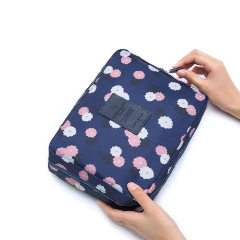Trousse de Toilette Originale Voyage - Bleu Marine et Fleurs