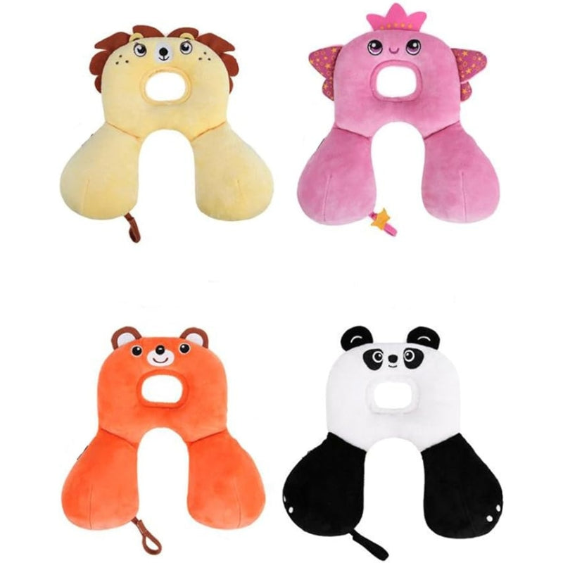 Coussin Voyage Enfant Avion quatre modèles alignés - Chien - Lapin - Lion - Dinosaure - Poussin - Ourson - Panda - Poisson