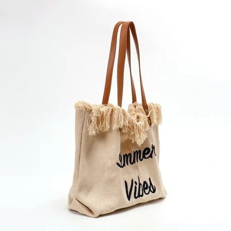women's beach bag fringe detail - Beige