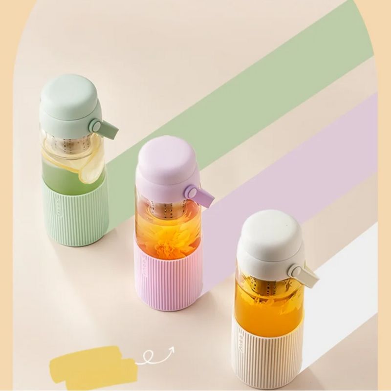 Gourde Verre Infuseur - Vert - Blanc - Violet