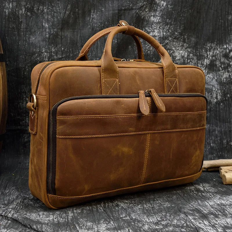 Sacoche Ordi Cuir Homme - Camel Mat