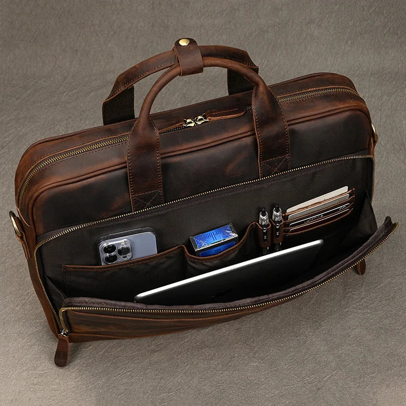 Sacoche Ordi Cuir Homme compartiment ouvert - Marron Brillant - Noir Brillant - Marron Mat - Camel Mat