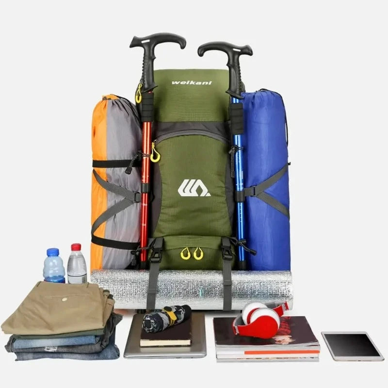 Sac a Dos Randonnée 50 litres deux bâtons de randonnée - Orange - Noir - Bleu Marine - Rouge - Vert