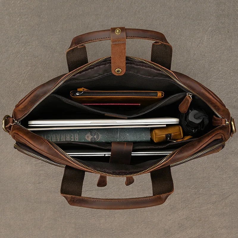 Sacoche Ordi Cuir Homme compartiment ouvert - Marron Brillant - Noir Brillant - Marron Mat - Camel Mat