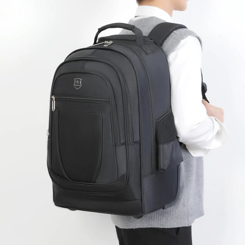 Sac à Dos à Roulettes gros plan sur le dos - Bleu Marine - Gris - Noir
