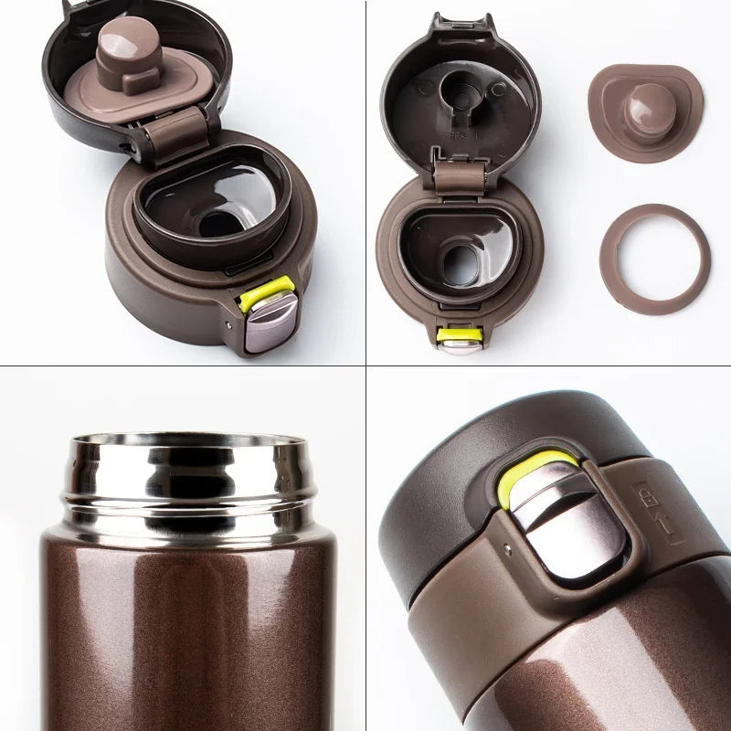 Gourde Isotherme Thermos gros plan ouverture - Fuchsia - Noir - Blanc - Marron