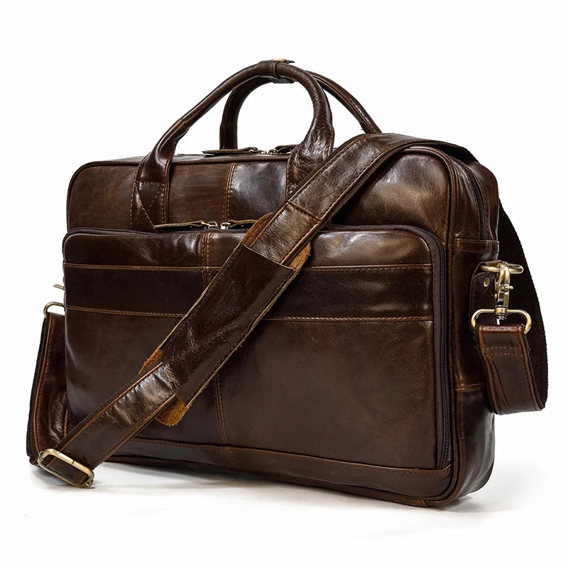 sacoche ordi cuir homme - Marron Brillant
