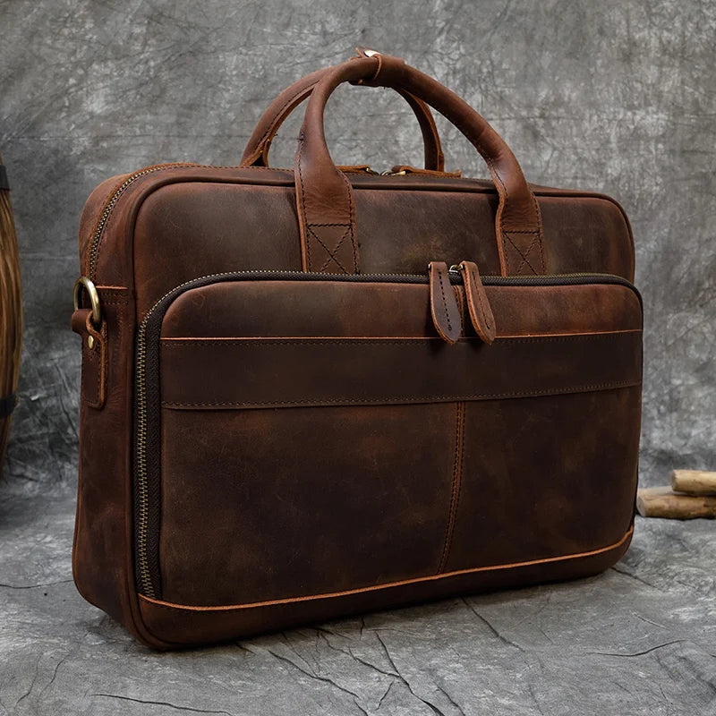 sacoche ordi cuir homme - Marron Mat