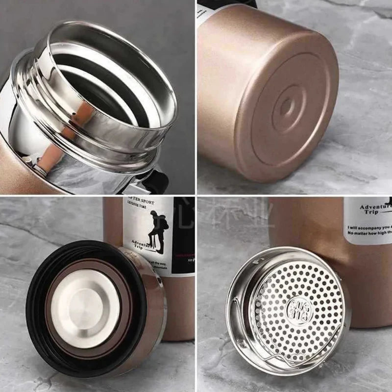 Thermos avec Filtre à Thé gros plan intérieur - Doré - Rouge - Noir - Bleu