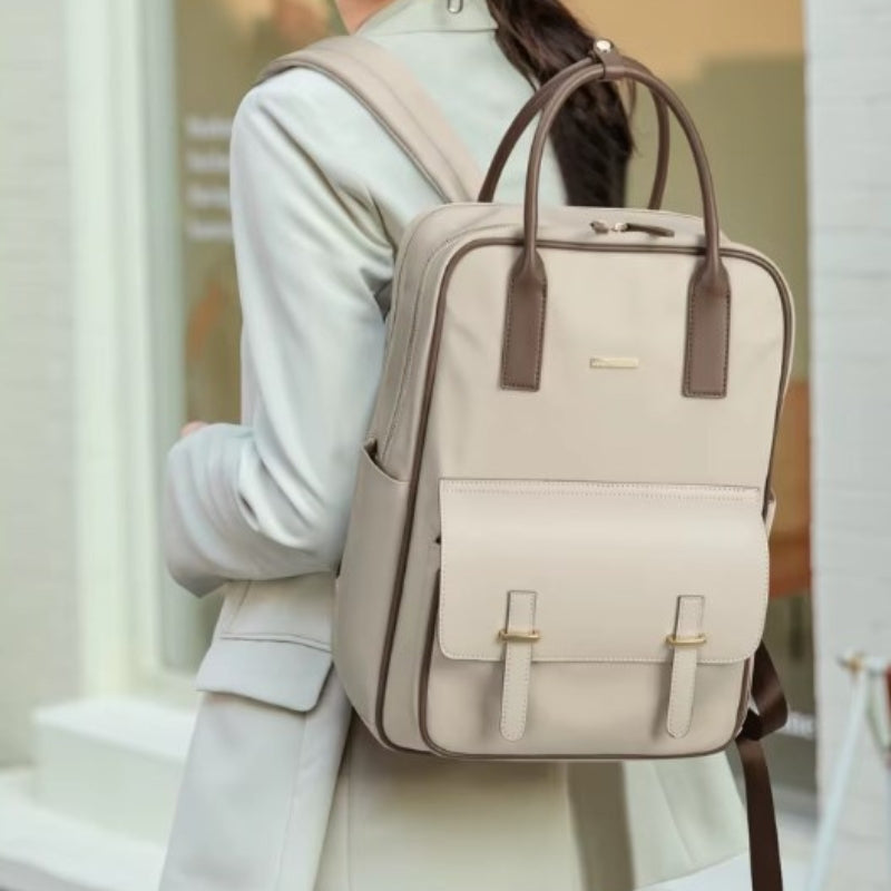Sac à Dos Ordinateur Femme Chic portée sur l'épaule - Beige - Noir