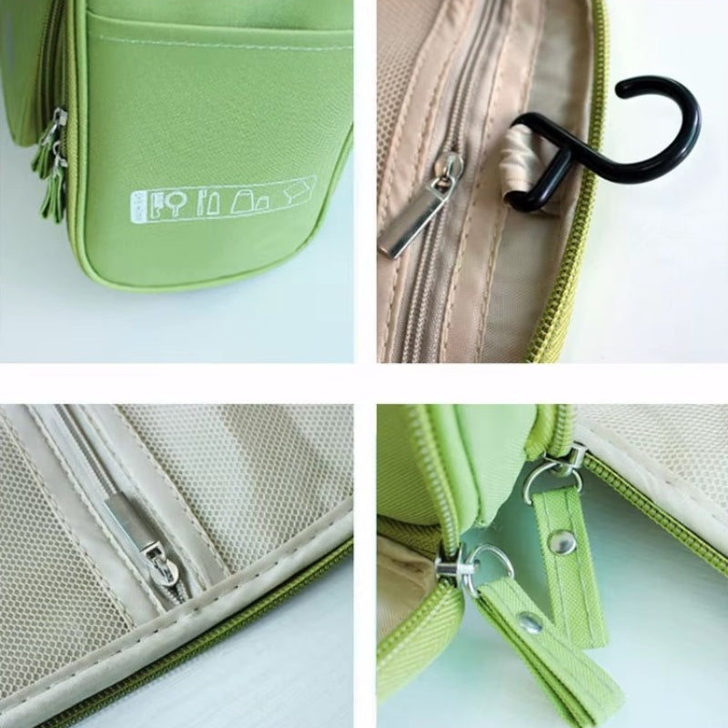 Grande Trousse De Toilette à Suspendre gros plan fermeture zippée - Rose - Vert - Beige - Bleu Marine - Rouge - Bleu Ciel