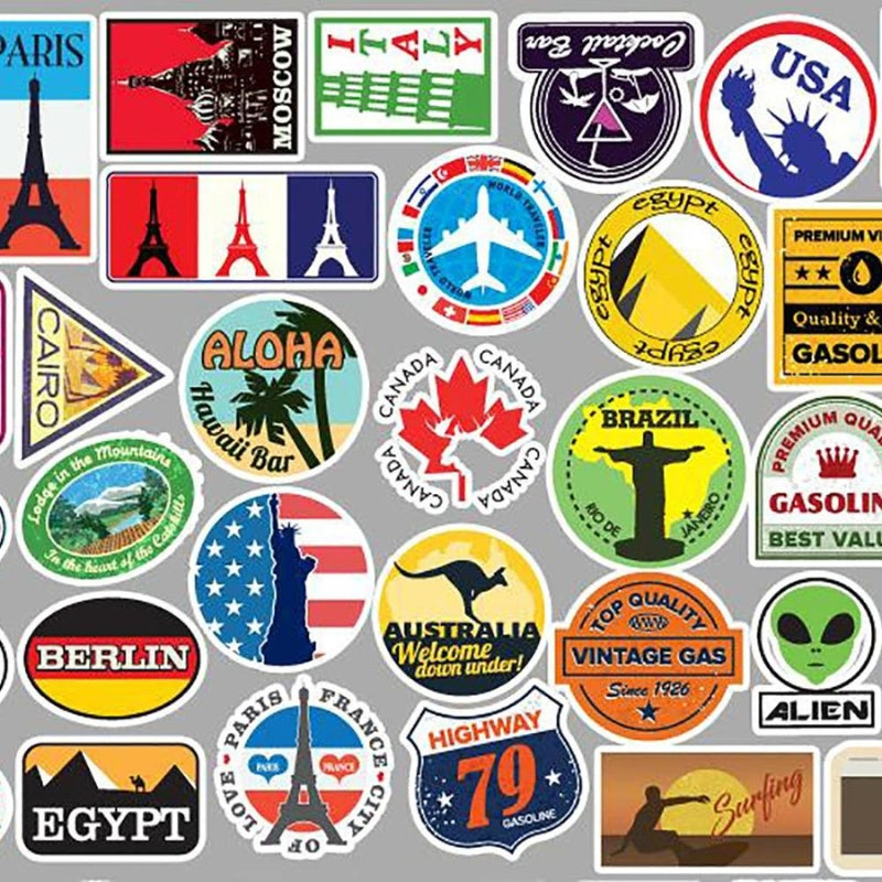 autocollant valise pays - 10 Pièces - 30 Pièces - 50 Pièces