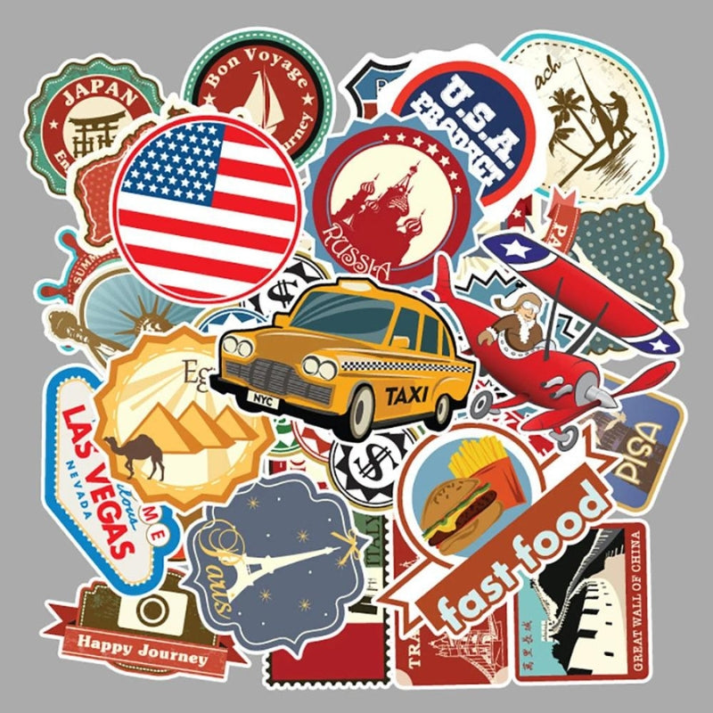 autocollant pour valise de voyage - 10 Pièces - 30 Pièces - 50 Pièces