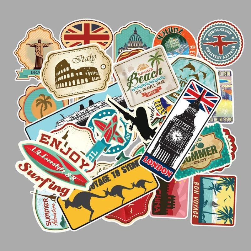 autocollant pour valise voyage - 10 Pièces - 30 Pièces - 50 Pièces