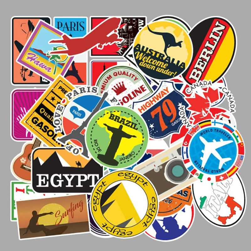 autocollant valise pour voyage - 10 Pièces - 30 Pièces - 50 Pièces