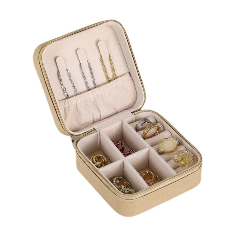 boîte à bijoux de voyage en cuir - Beige