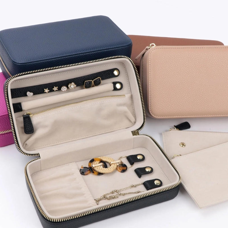 boite a bijoux voyage cuir - Beige - Marron - Rose - Fushia - Bleu Marine - Noir