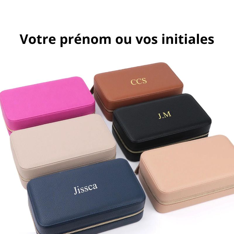 coffre a bijoux voyage - Beige - Marron - Rose - Fushia - Bleu Marine - Noir