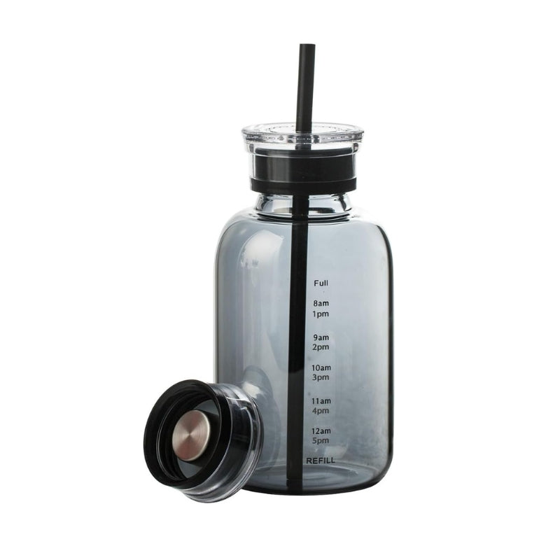 bouteille avec paille en verre - Noir - 450ml