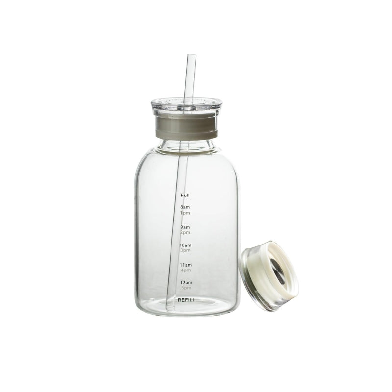 bouteille d'eau en verre avec paille - Transparent - 350ml