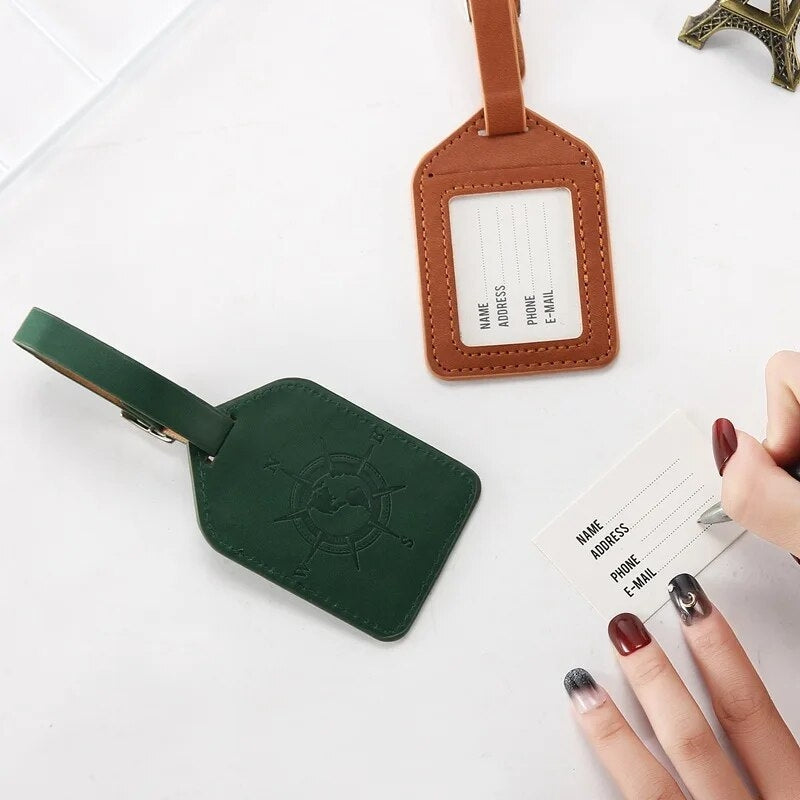 porte étiquette bagage cuir - Vert - Noir - Camel - Marron Foncé - Bleu