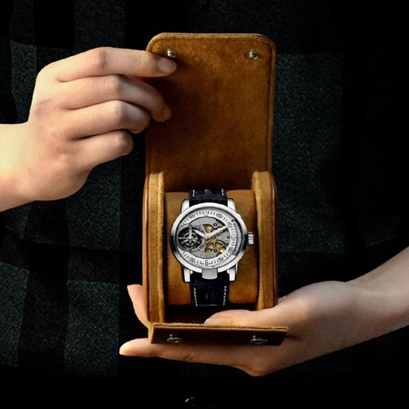 étui montre voyage luxe - Noir - Marron