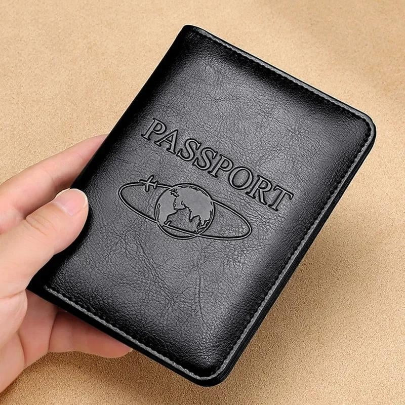 men's leather passport cover - Textured Brown - Brown - Black - Red