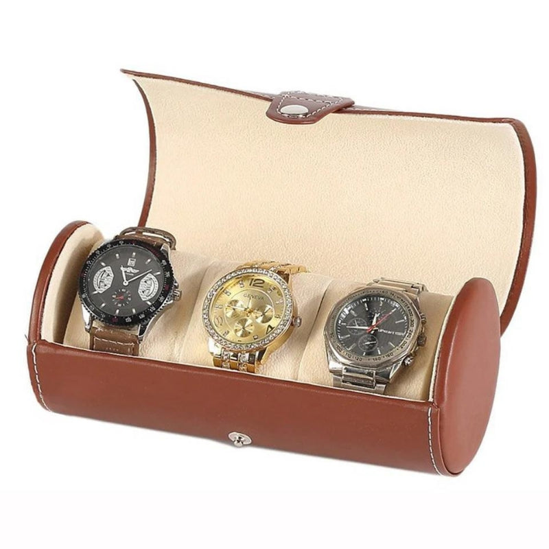 etui montres voyage - Rouge - Noir avec Surpiqure Rouge - Noir - Noir Texturé - Marron