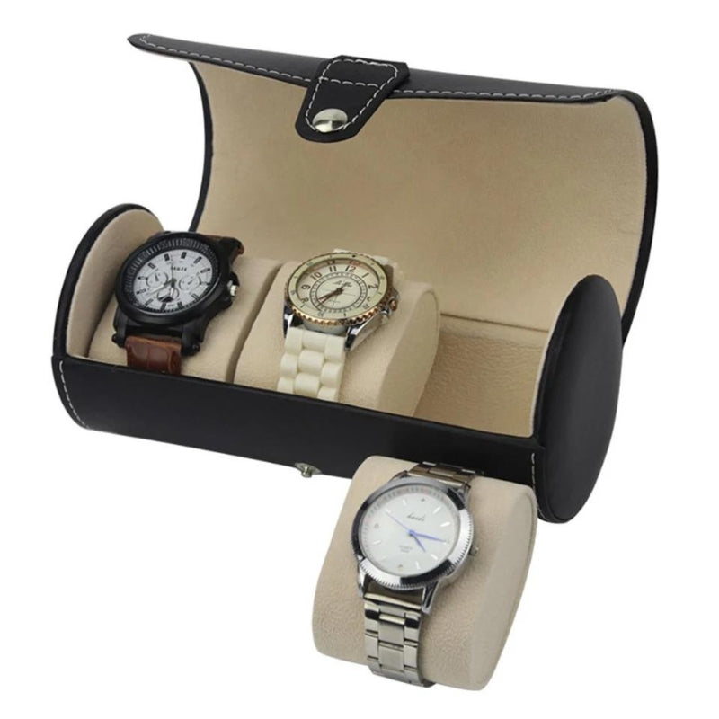 etui voyage montres - Rouge - Noir avec Surpiqure Rouge - Noir - Noir Texturé - Marron
